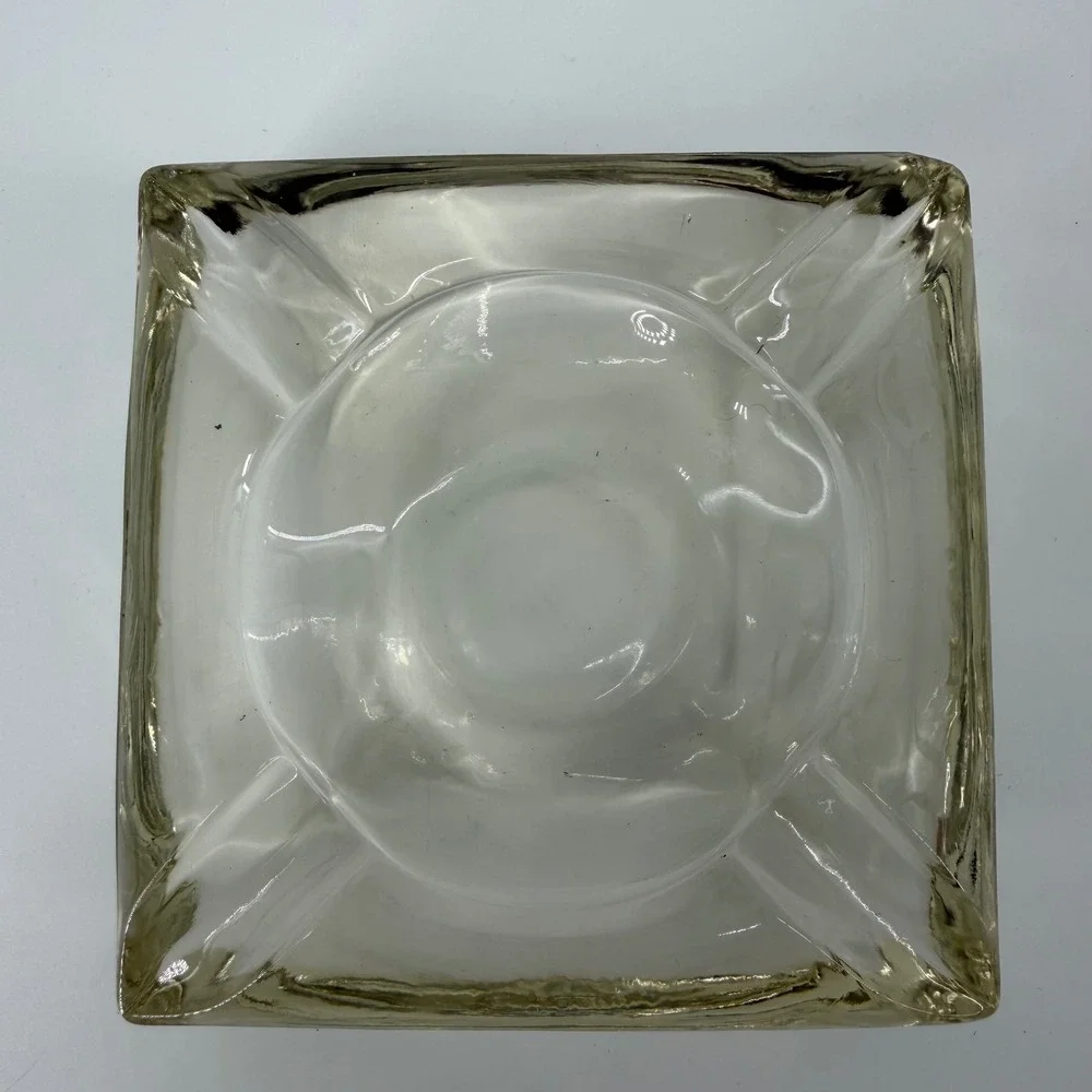 Vintage Clear Glass Ashtray Square Heavy Mid-Century Modern‎ Heavy Glass Vintage